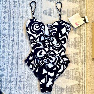 NWT It Figures! Tummy Thinner Black and White Swirl One Piece Swimsuit